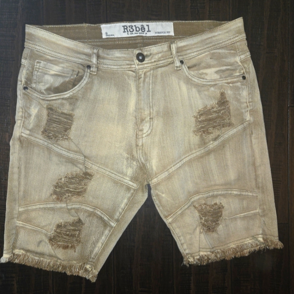 Rebel Stretched Fit Distressed Jeans Shorts sz 34